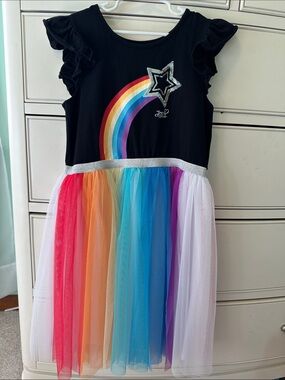 Black Rainbow Star Tulle Dress with Multi-Color Skirt with bow!